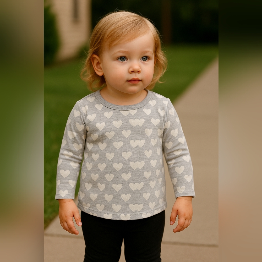 M8) Falls Creek Kids Gray Heart Long Sleeve Shirt - Toddler Girls 2T